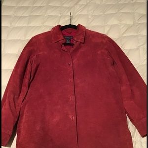 100% suede leather long sleeved button down shirt